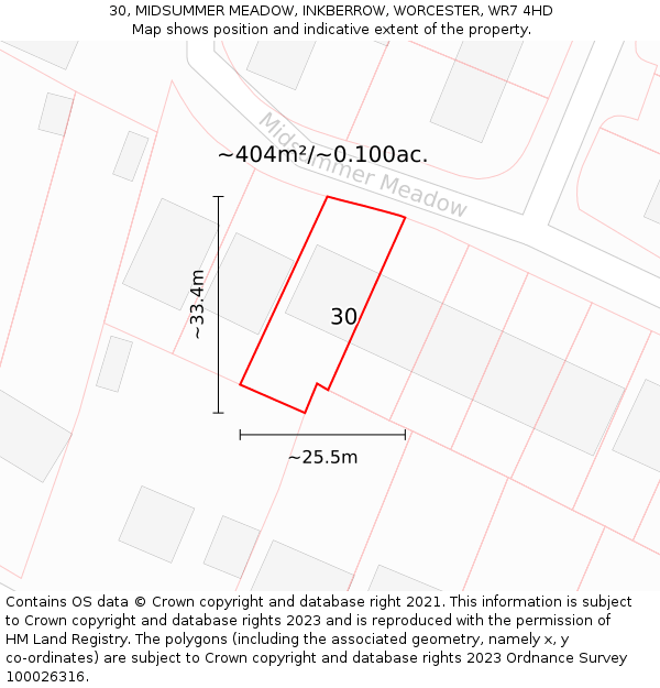 30, MIDSUMMER MEADOW, INKBERROW, WORCESTER, WR7 4HD: Plot and title map