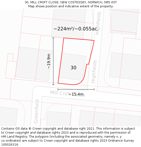 30, MILL CROFT CLOSE, NEW COSTESSEY, NORWICH, NR5 0ST: Plot and title map