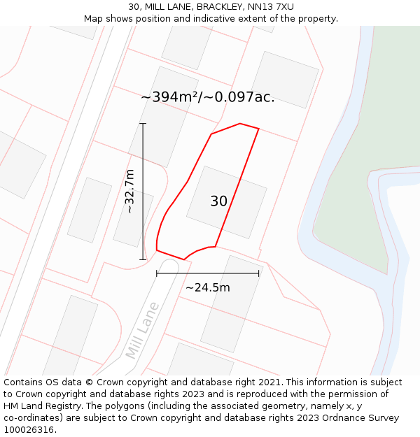 30, MILL LANE, BRACKLEY, NN13 7XU: Plot and title map