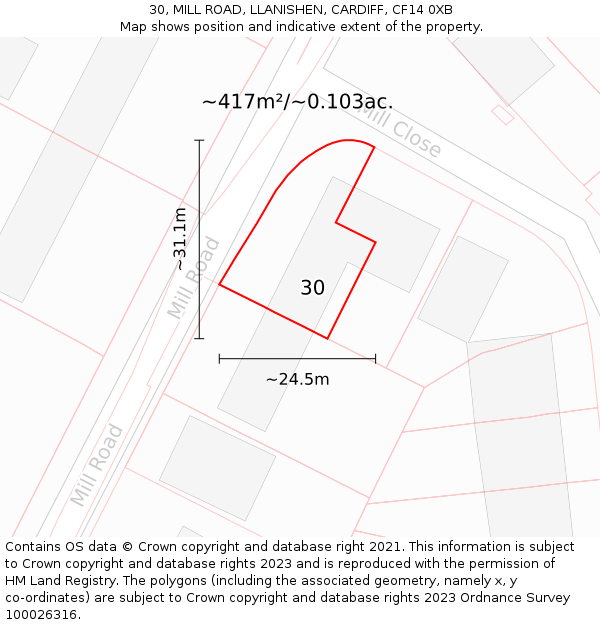 30, MILL ROAD, LLANISHEN, CARDIFF, CF14 0XB: Plot and title map