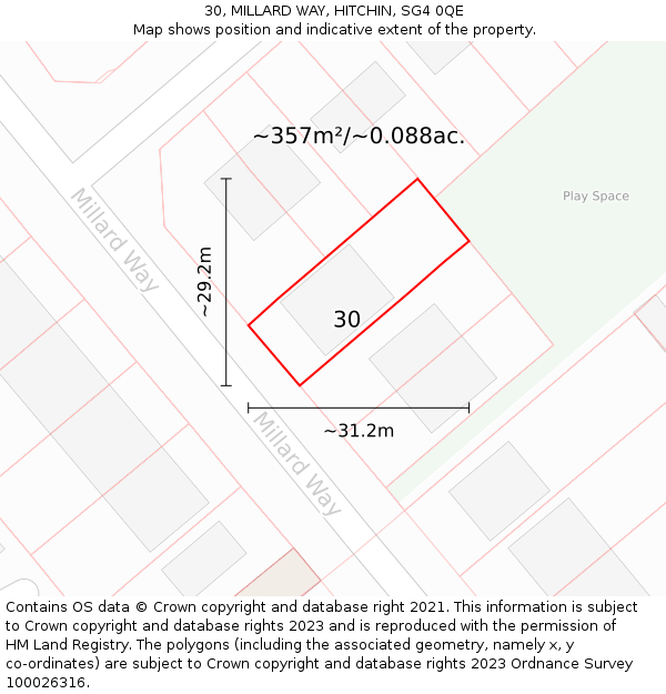 30, MILLARD WAY, HITCHIN, SG4 0QE: Plot and title map
