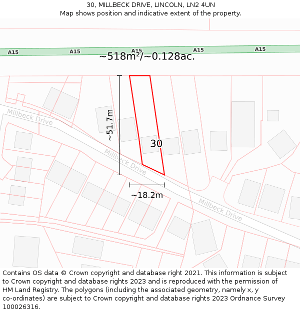 30, MILLBECK DRIVE, LINCOLN, LN2 4UN: Plot and title map