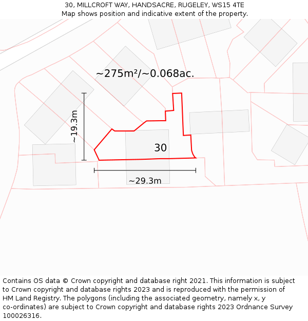 30, MILLCROFT WAY, HANDSACRE, RUGELEY, WS15 4TE: Plot and title map