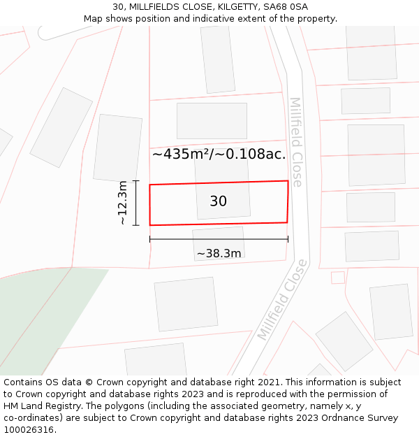 30, MILLFIELDS CLOSE, KILGETTY, SA68 0SA: Plot and title map