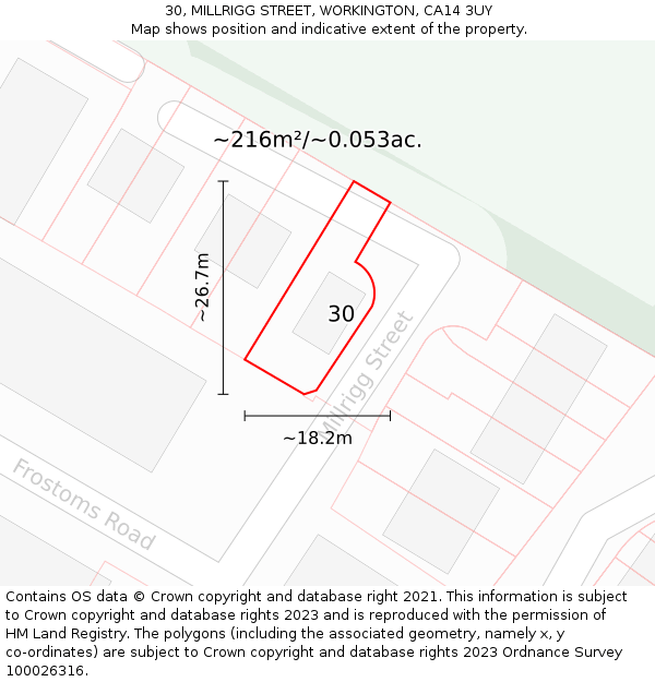 30, MILLRIGG STREET, WORKINGTON, CA14 3UY: Plot and title map