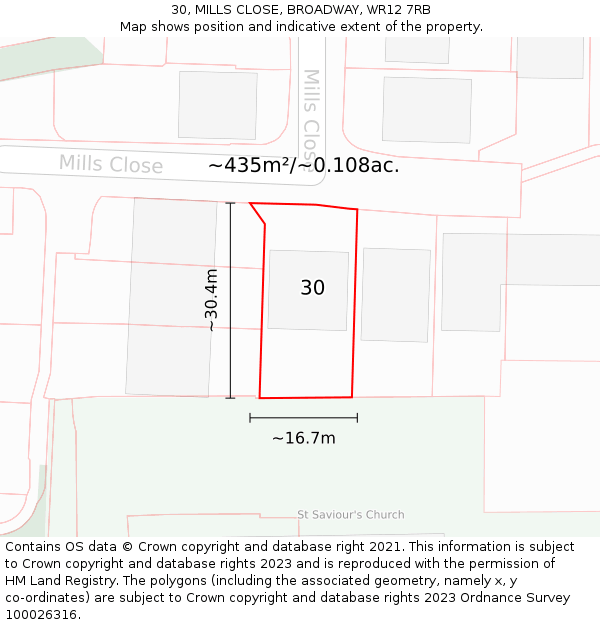30, MILLS CLOSE, BROADWAY, WR12 7RB: Plot and title map