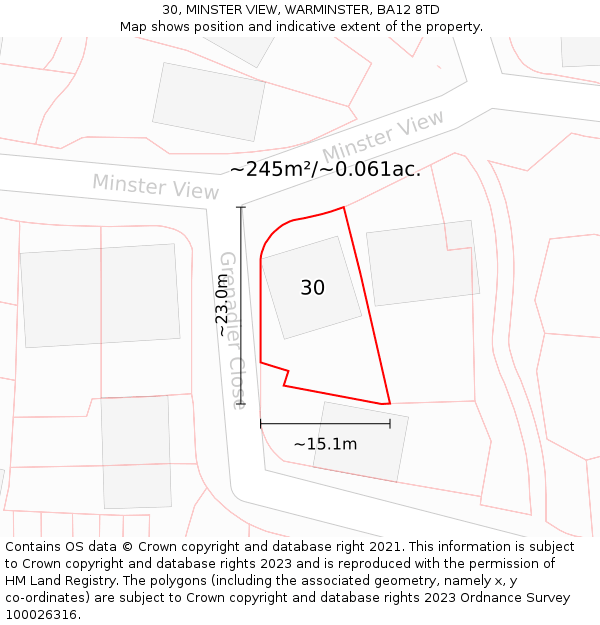 30, MINSTER VIEW, WARMINSTER, BA12 8TD: Plot and title map