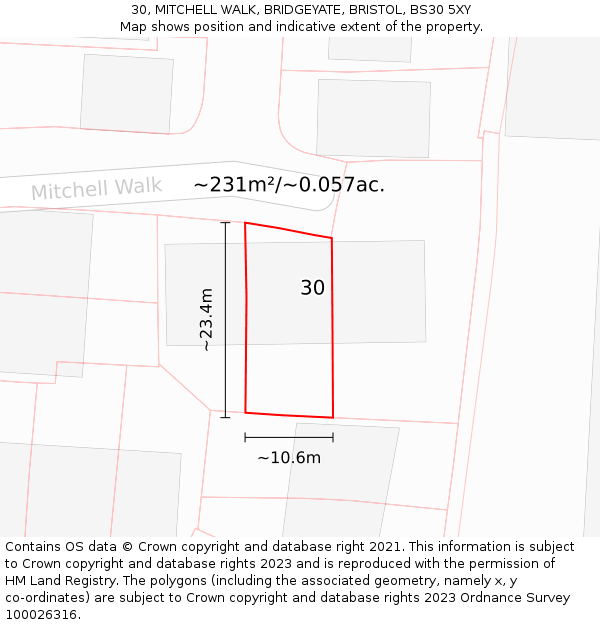 30, MITCHELL WALK, BRIDGEYATE, BRISTOL, BS30 5XY: Plot and title map