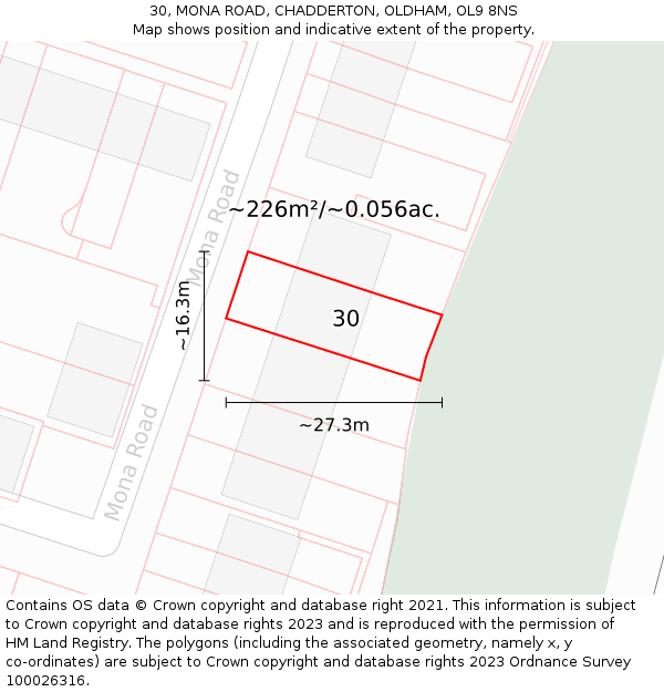 30, MONA ROAD, CHADDERTON, OLDHAM, OL9 8NS: Plot and title map