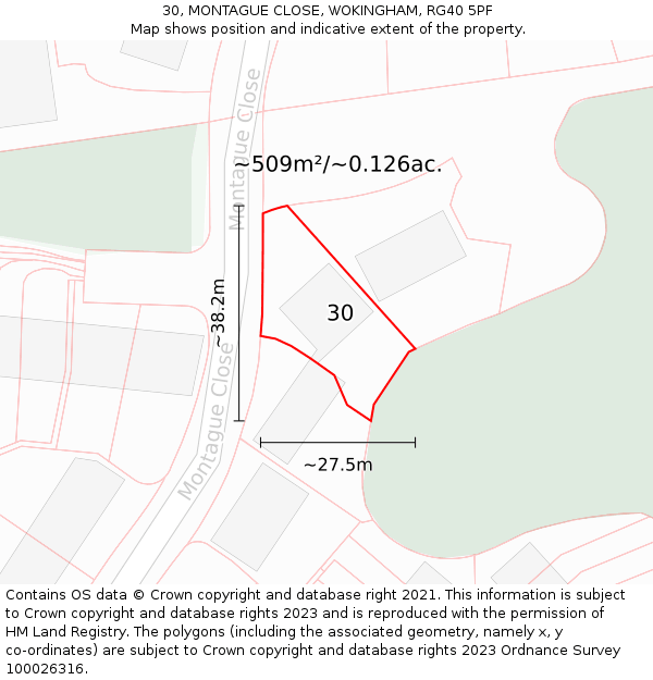30, MONTAGUE CLOSE, WOKINGHAM, RG40 5PF: Plot and title map