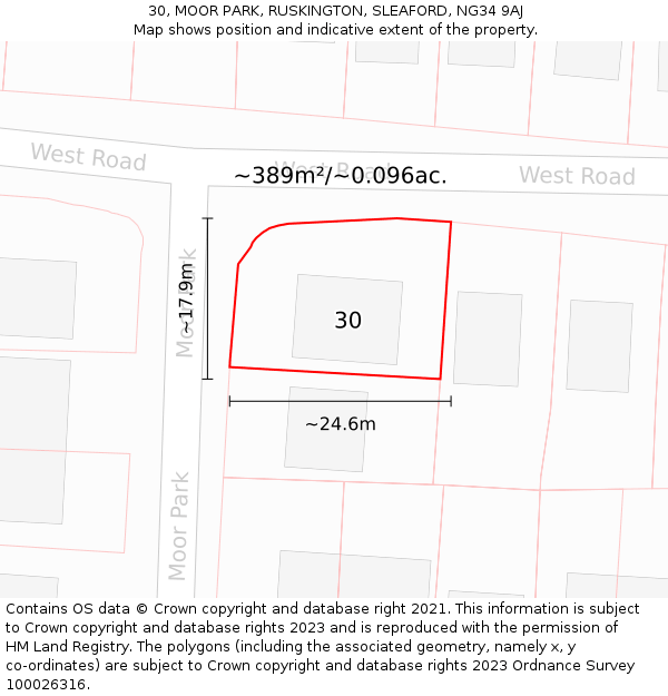 30, MOOR PARK, RUSKINGTON, SLEAFORD, NG34 9AJ: Plot and title map