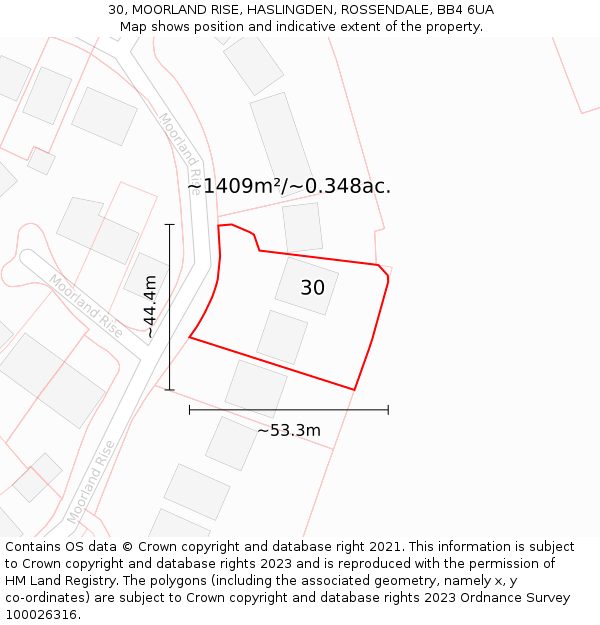 30, MOORLAND RISE, HASLINGDEN, ROSSENDALE, BB4 6UA: Plot and title map