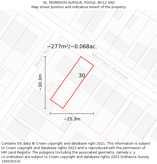 30, MORRISON AVENUE, POOLE, BH12 4AD: Plot and title map