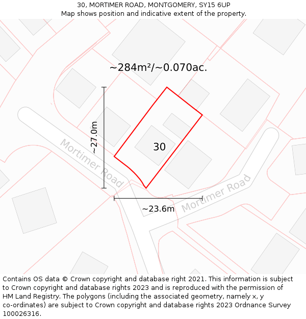 30, MORTIMER ROAD, MONTGOMERY, SY15 6UP: Plot and title map