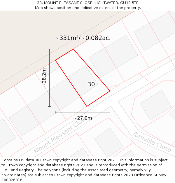 30, MOUNT PLEASANT CLOSE, LIGHTWATER, GU18 5TP: Plot and title map