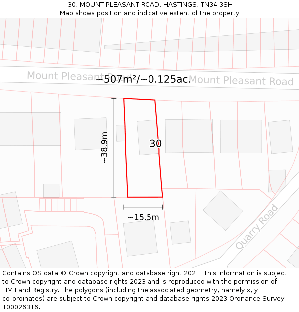 30, MOUNT PLEASANT ROAD, HASTINGS, TN34 3SH: Plot and title map