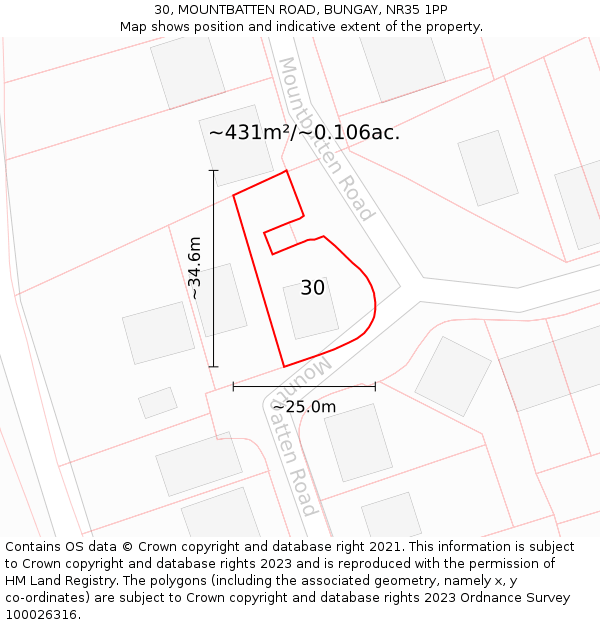30, MOUNTBATTEN ROAD, BUNGAY, NR35 1PP: Plot and title map