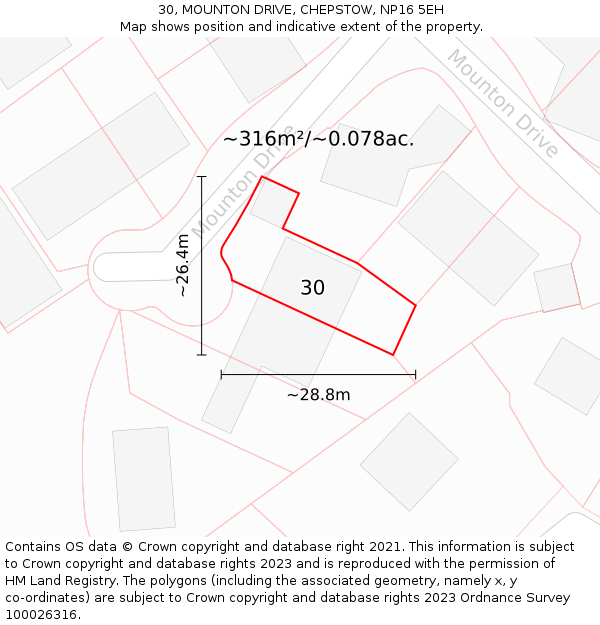 30, MOUNTON DRIVE, CHEPSTOW, NP16 5EH: Plot and title map