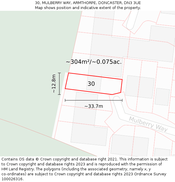 30, MULBERRY WAY, ARMTHORPE, DONCASTER, DN3 3UE: Plot and title map