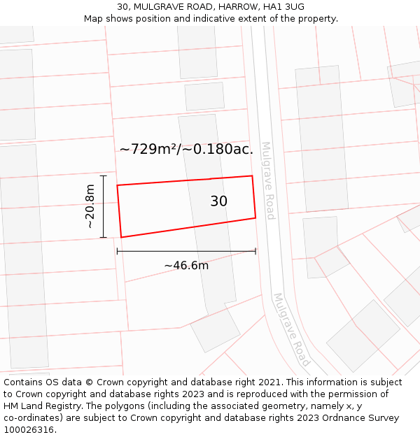 30, MULGRAVE ROAD, HARROW, HA1 3UG: Plot and title map