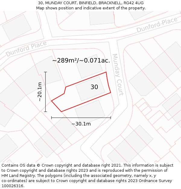 30, MUNDAY COURT, BINFIELD, BRACKNELL, RG42 4UG: Plot and title map