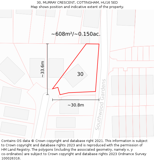 30, MURRAY CRESCENT, COTTINGHAM, HU16 5ED: Plot and title map