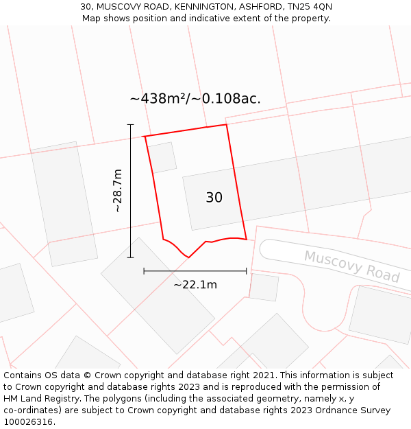 30, MUSCOVY ROAD, KENNINGTON, ASHFORD, TN25 4QN: Plot and title map