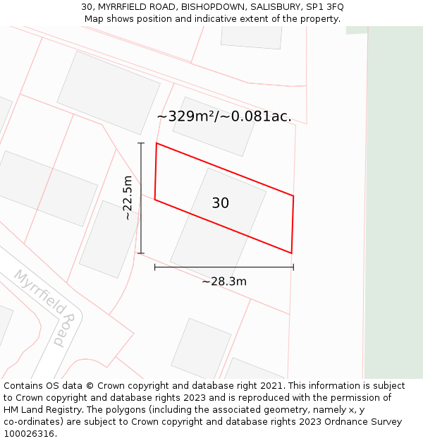 30, MYRRFIELD ROAD, BISHOPDOWN, SALISBURY, SP1 3FQ: Plot and title map