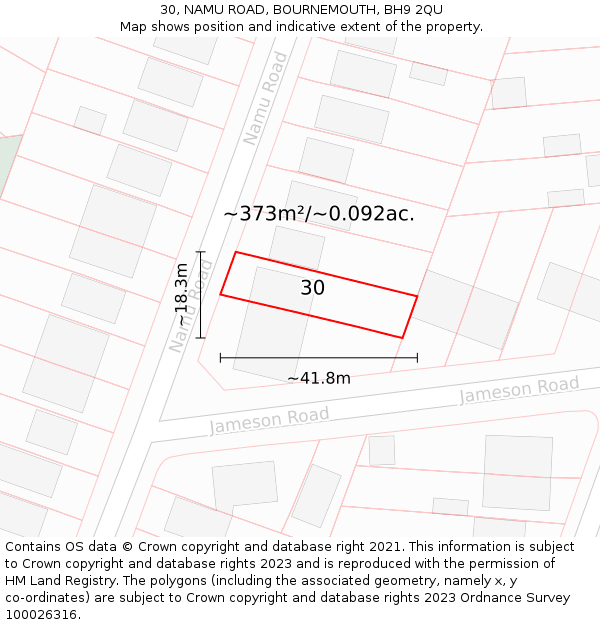 30, NAMU ROAD, BOURNEMOUTH, BH9 2QU: Plot and title map