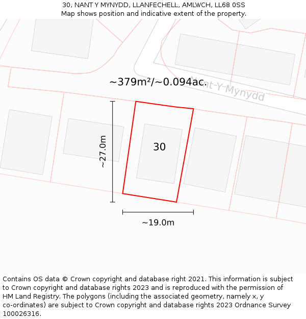 30, NANT Y MYNYDD, LLANFECHELL, AMLWCH, LL68 0SS: Plot and title map