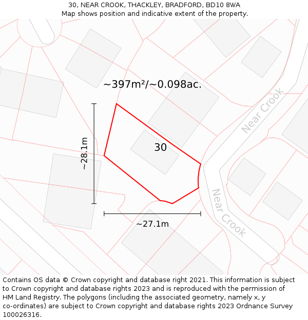 30, NEAR CROOK, THACKLEY, BRADFORD, BD10 8WA: Plot and title map