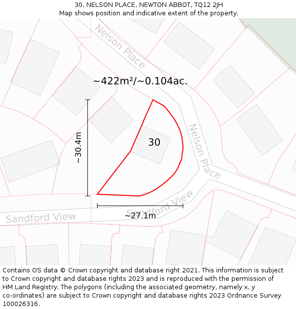 30, NELSON PLACE, NEWTON ABBOT, TQ12 2JH: Plot and title map