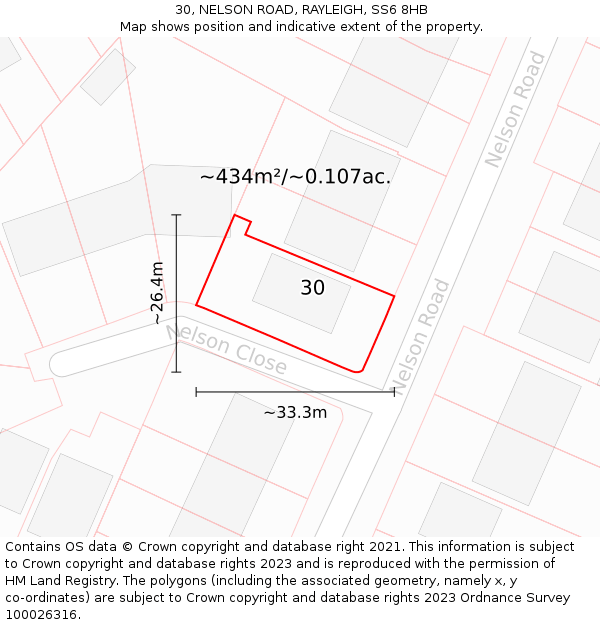 30, NELSON ROAD, RAYLEIGH, SS6 8HB: Plot and title map