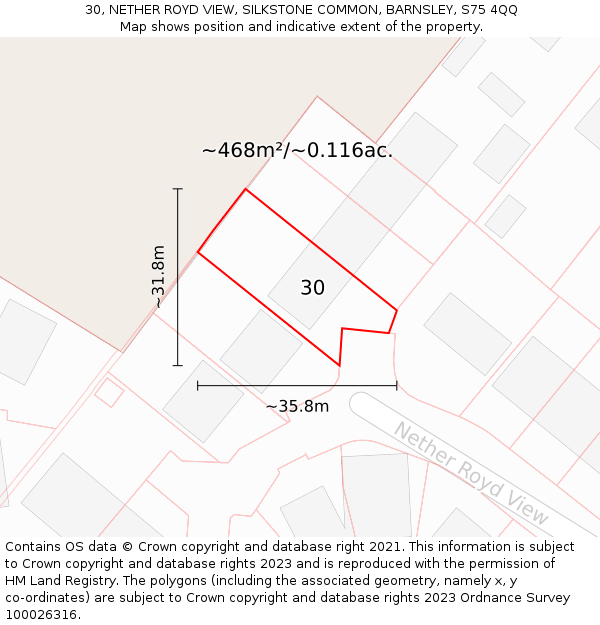 30, NETHER ROYD VIEW, SILKSTONE COMMON, BARNSLEY, S75 4QQ: Plot and title map