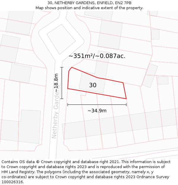 30, NETHERBY GARDENS, ENFIELD, EN2 7PB: Plot and title map