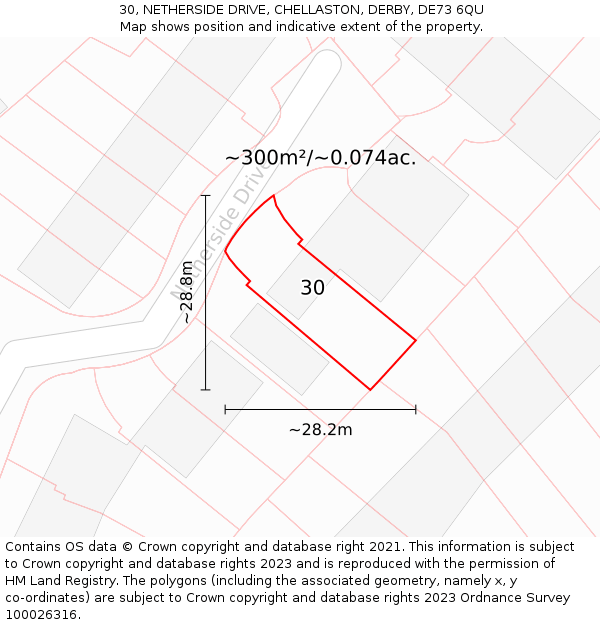 30, NETHERSIDE DRIVE, CHELLASTON, DERBY, DE73 6QU: Plot and title map