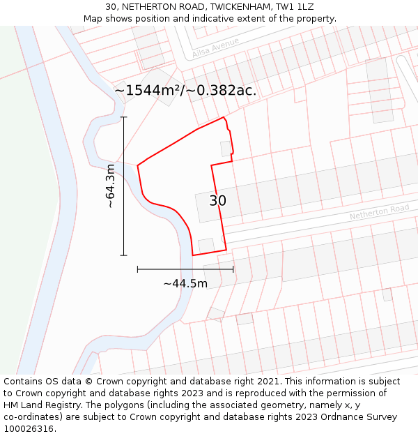 30, NETHERTON ROAD, TWICKENHAM, TW1 1LZ: Plot and title map