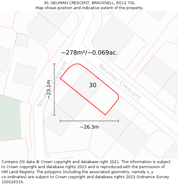 30, NEUMAN CRESCENT, BRACKNELL, RG12 7GL: Plot and title map
