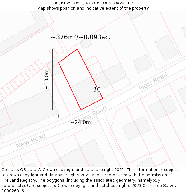 30, NEW ROAD, WOODSTOCK, OX20 1PB: Plot and title map