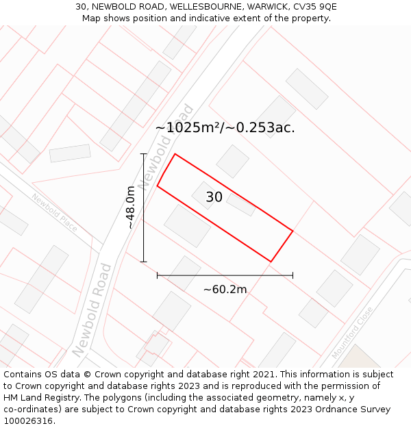 30, NEWBOLD ROAD, WELLESBOURNE, WARWICK, CV35 9QE: Plot and title map