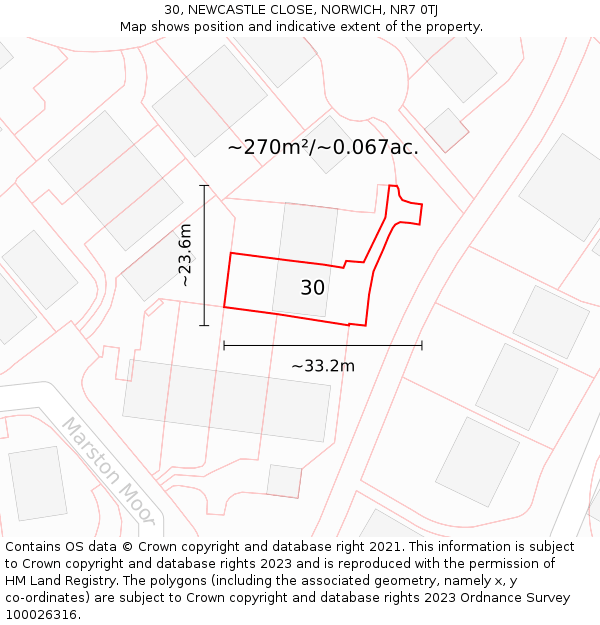 30, NEWCASTLE CLOSE, NORWICH, NR7 0TJ: Plot and title map