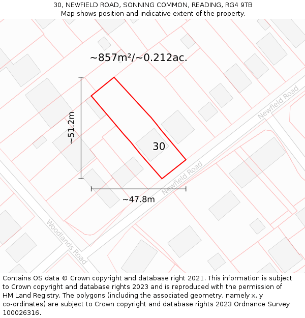 30, NEWFIELD ROAD, SONNING COMMON, READING, RG4 9TB: Plot and title map