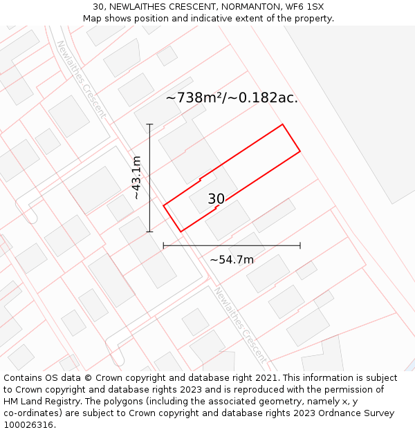 30, NEWLAITHES CRESCENT, NORMANTON, WF6 1SX: Plot and title map