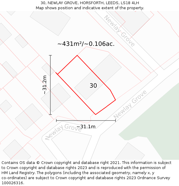30, NEWLAY GROVE, HORSFORTH, LEEDS, LS18 4LH: Plot and title map