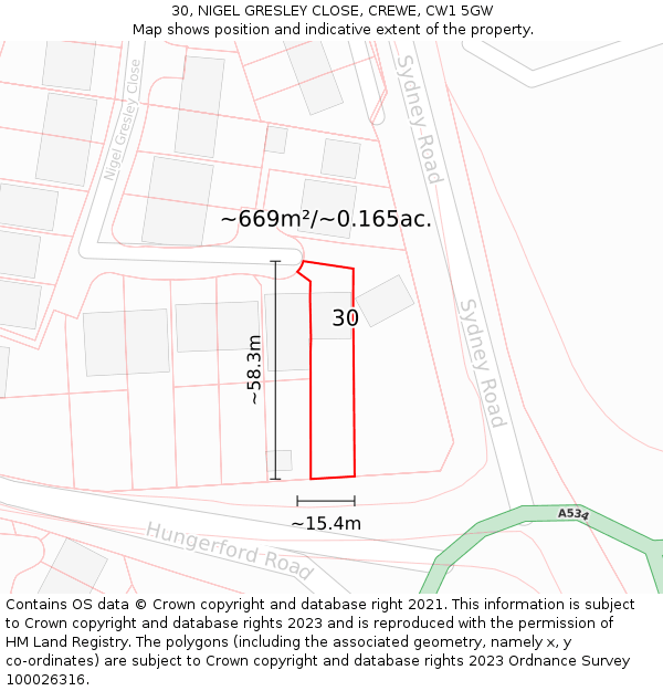 30, NIGEL GRESLEY CLOSE, CREWE, CW1 5GW: Plot and title map