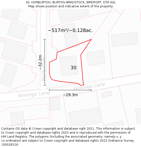 30, NORBURTON, BURTON BRADSTOCK, BRIDPORT, DT6 4QL: Plot and title map