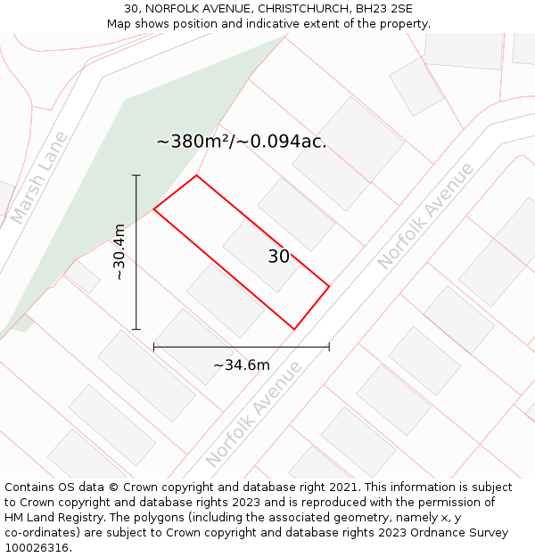 30, NORFOLK AVENUE, CHRISTCHURCH, BH23 2SE: Plot and title map