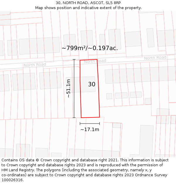 30, NORTH ROAD, ASCOT, SL5 8RP: Plot and title map