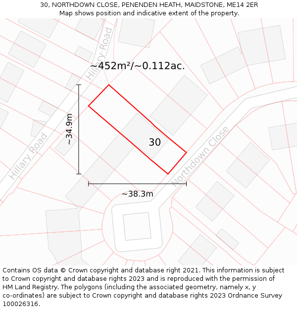 30, NORTHDOWN CLOSE, PENENDEN HEATH, MAIDSTONE, ME14 2ER: Plot and title map