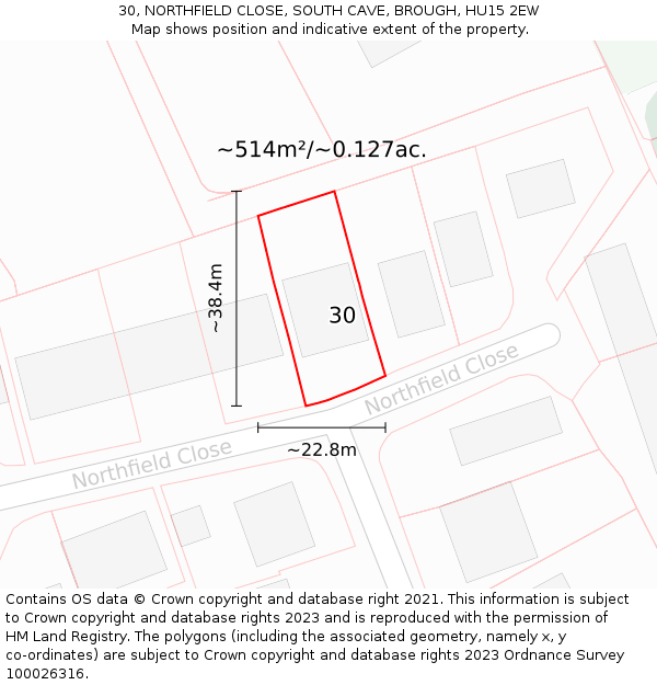 30, NORTHFIELD CLOSE, SOUTH CAVE, BROUGH, HU15 2EW: Plot and title map